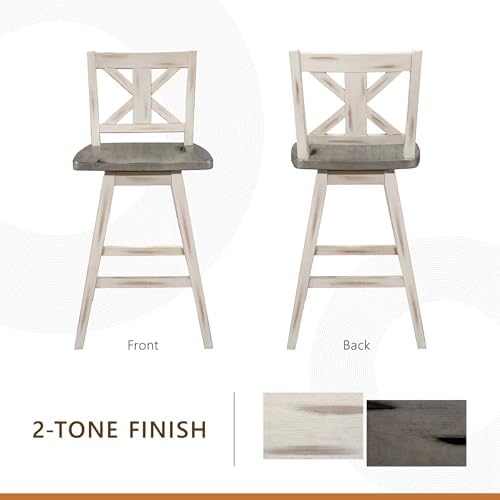 Lexicon Swivel Counter Height Stools Set of 2,X Back,Antique White/Grey