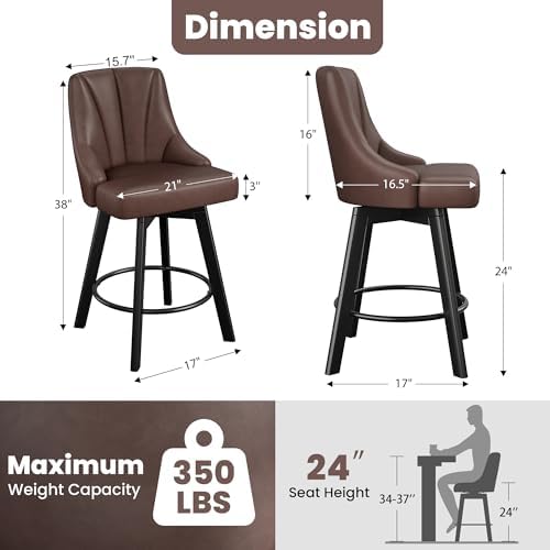 YaFiti Swivel Bar Stools with Backs, 24" Counter Height Bar Stools Set of 2