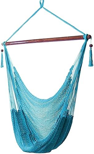 Sunnydaze Hanging Hammock Chair Swing for Patio, Caribbean, Sky Blue