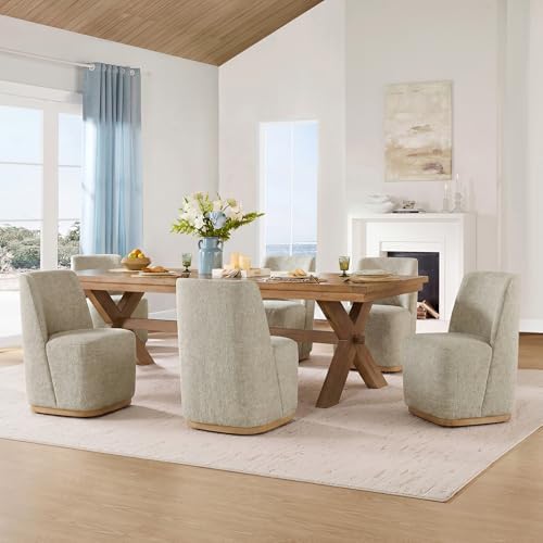 CHITA Upholstered Rolling Dining Chair on Casters Set of 4, Oatmeal