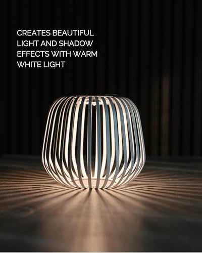 LUUK Studio Solis Solar Table Lamp, Lantern Design, Light Gray, Size S