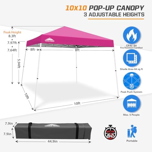 EAGLE PEAK 10x10 Slant Leg Pop Up Canopy Tent, Pink