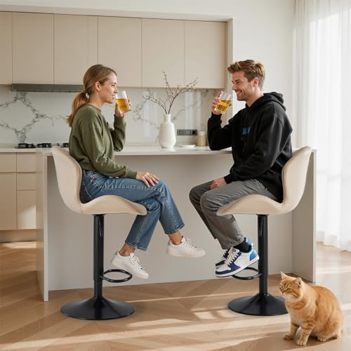 Sweetcrispy Bar Stools Set of 4, Swivel Adjustable Height Fabric Bar Chair