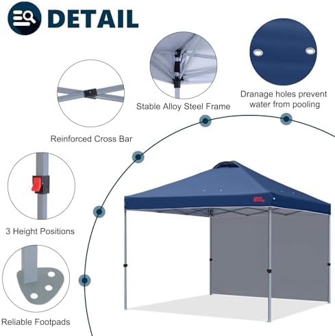 MASTERCANOPY 10x10 Durable Pop Up Canopy Tent with 1 Sidewall, Navy Blue