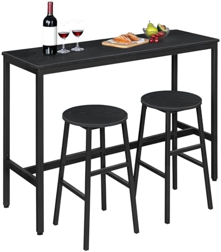 MAHANCRIS Bar Stools, Set of 2 Round Bar Chairs with Footrest, 24.4 Inch Kitchen Breakfast Bar Stools, Industrial Bar Stools, Easy Assembly, for Dining Room, Kitchen, Black BAHB0201