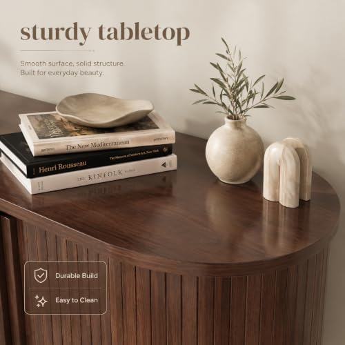 Luxury Fluted TV Stand with Fireplace, 70 inch, Brown
