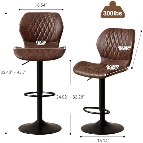 Bar Stools Set of 4, Modern Swivel Counter Height Barstools for Kitchen Island Chairs, Adjustable Fabric Bar Stools with Back for Kitchen Counter Bar, Brown