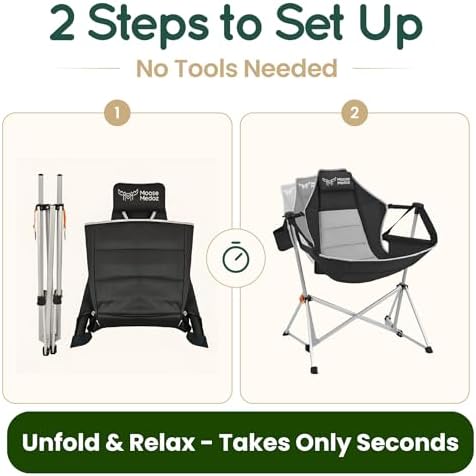 Hammock Camping Chair – Folding Swing Chair with Headrest & Cup Holder, 300 lbs Support, Breathable Mesh, Portable & Lightweight for Outdoor, Camping, Fishing, Patio & Travel