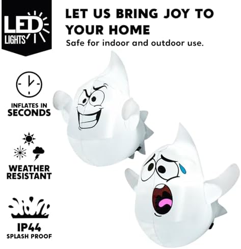 Joiedomi 2 Pcs Halloween Inflatables Outdoor Decorations, Halloween Blow Ups Ghost with Built-in LEDs, Cute Window Inflatable Ghost for Window Decorations