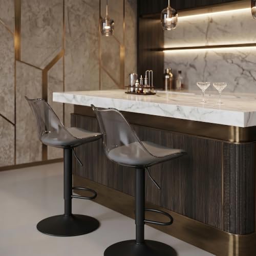 Clear Bar Stools Set of 2, Adjustable Swivel Counter Height Stools, Grey