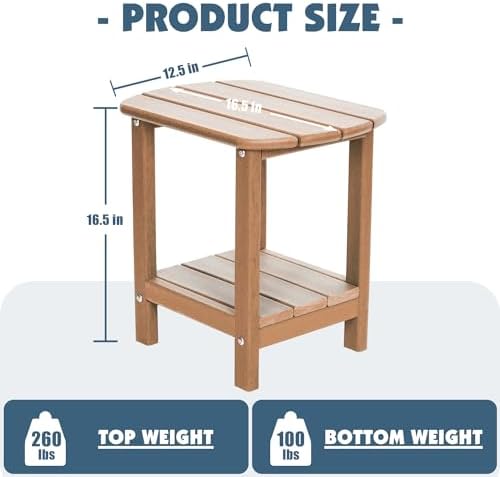 Adirondack Outdoor Side Table, 16.5” HDPE Small Patio Table with Storage Shelf, Weather Resistant End Table for Porch, Pool & Yard (Teak)