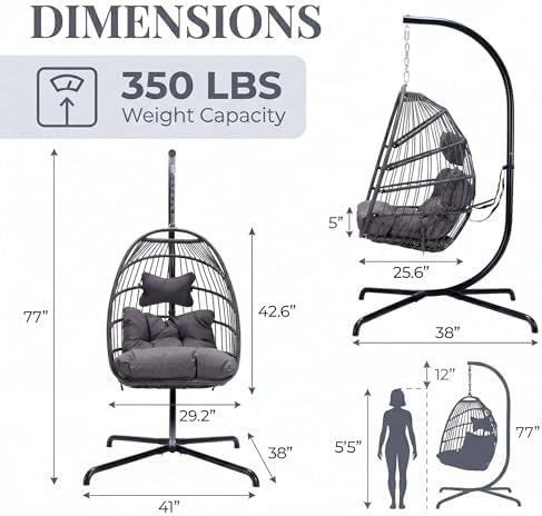 BULEXYARD Patio Hanging Egg Chair Outdoor with Stand & Cover, Dark Grey