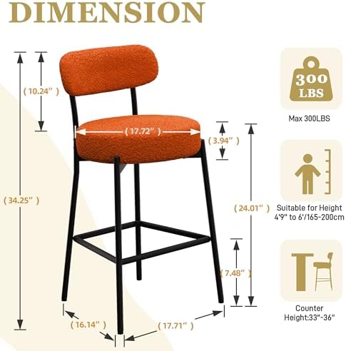 DYHOME Bar Stools Set of 2,24 Inch Boucle Counter Stools for Kitchen Island