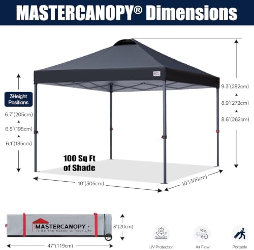 MASTERCANOPY 10x10 Durable Pop Up Canopy Tent with Roller Bag, Black