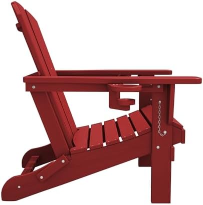 SERWALL Outdoor Adirondack Chair Set of 2 with 2 Cup Holders,Foldable,Red