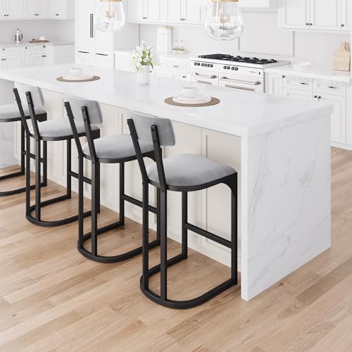 GarveeHome 26.4 Inch Counter Height Bar Stools Set of 4 for Island, Gray