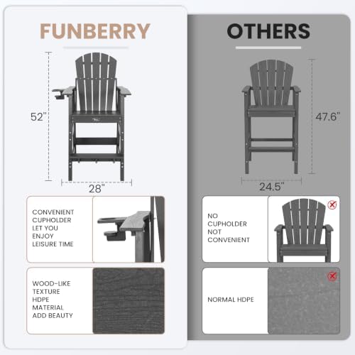 FUNBERRY Tall Adirondack Chair, High Top Balcony Chair with Cupholder