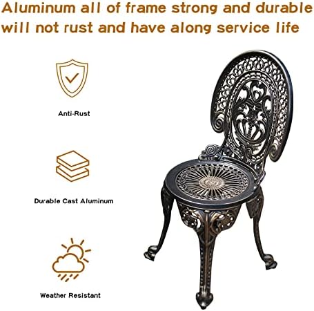 YKSY&YKSY Patio Bistro Set.Rust-Resistant Cast Aluminum Bistro Table Set with Umbrella Hole for Backyard (Crown Copper)