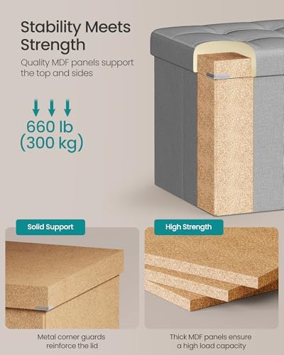 SONGMICS 43.3 Inches Folding Storage Ottoman Bench, Load 660 lb