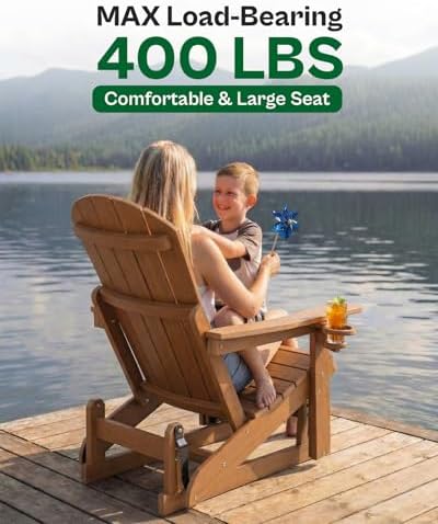 Adirondack Chairs, All-Weather Outdoor Gliders Set of 2,Teak