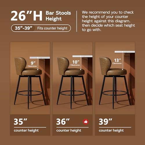 26" Brown Bar Stools Set of 4, Swivel Kitchen Island Chairs
