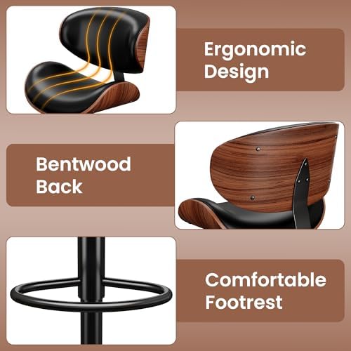 YaFiti Swivel Bar Stools Set of 2, Bar Stools for Kitchen Counter, Black