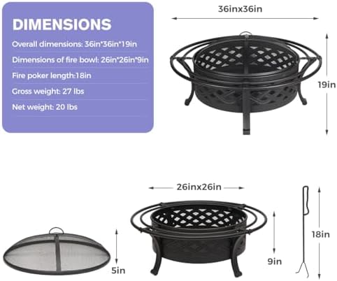 panovue 36 inch outdoor fire pit with 2, front angle view