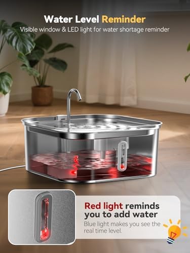 Large Dog Water Fountain 14L/3.7Gal, Stainless Steel Pet Fountain for Large Dogs and Multi-Pets Families, Visible Window & Extra Wide Drinking Area, Enlarges Capacity & Saves Space (with 7pcs Filters)