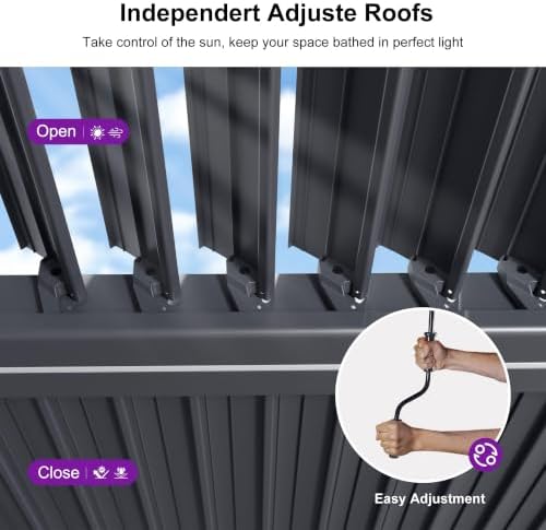 PURPLE LEAF 92KS Aluminum Pergola 11.5' x 15' with LED Strip Lights, Gray