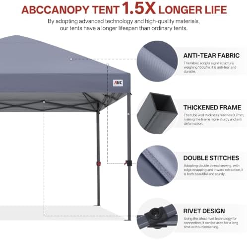 ABCCANOPY 10x10 Pop Up Canopy, Heavy Duty Weather Protection, Light Gray