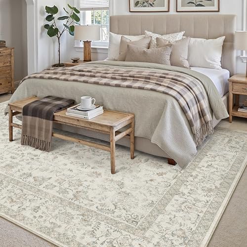 PureCozy 8x10 Taupe Area Rug Washable Non Slip Large Vintage Living Room