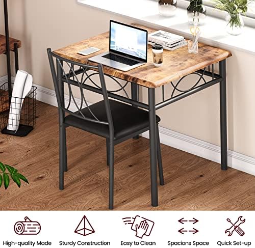 Dining Table Set for 2, Kitchen Table with 2 Upholstered Chairs, Wood 3-Piece Kitchen Dining Room Table Set for Apartment, Small Space, Space Saving, Retro Brown