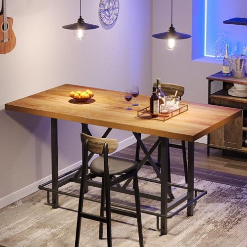 Tribesigns 63-Inch Counter Height Bar Table with Metal Footrest (Light Oak)