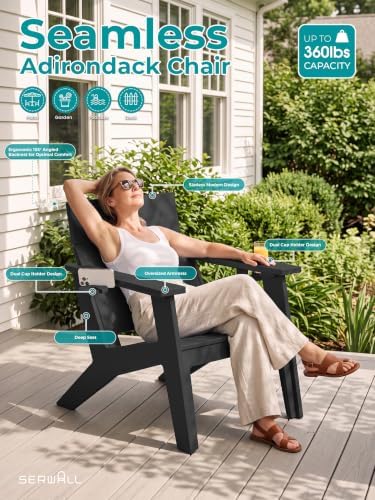 SERWALL Modern Adirondack Chair Set of 2, Cup‑Holder,Solid Backrest, Black