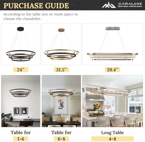 3 Ring LED Chandelier Modern Chandeliers Black Gold Brass Dimmable 24''