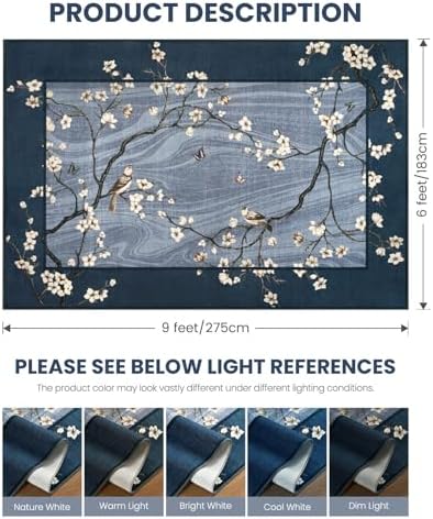 6x9 Navy Blue Oriental Floral Bird Butterfly Print Area Rug
