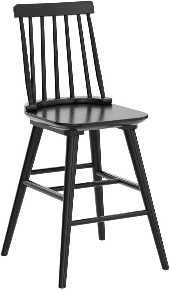 DUHOME Wood Bar Stools Set of 2, Farmhouse Counter Stools 24’’ Barstool with Spindle Back Counter Height Stool Chairs for Kitchen Islands, Black