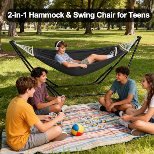 2-in-1 Hammock Chair with Stand, Portable Hammock, Black