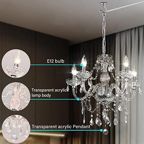 PAPAYA Plug-in 5 Light Crystal Hanging Pendant Lights Acrylic Chandelier