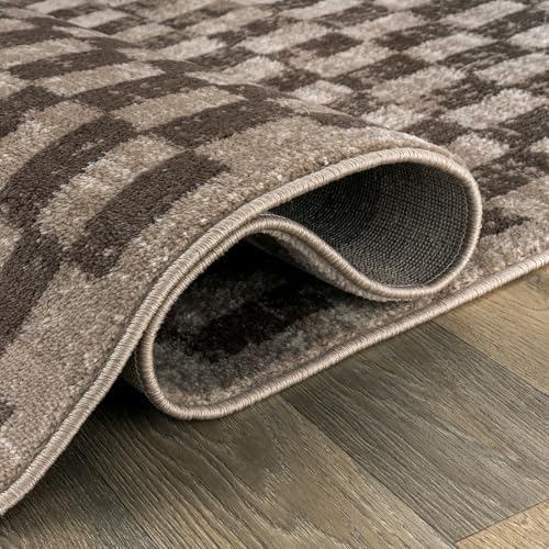 Rugshop Contemporary Checkered Grid Textured Area Rug Beige 7' 10" x 10'