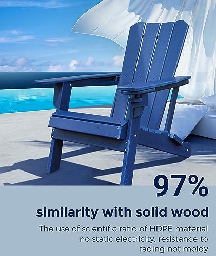GARDENSTAR Oversized Folding HDPE Adirondack Chair with Cup Holder, Blue