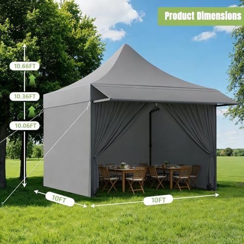 10x10 Heavy Duty Pop Up Canopy Tent with Awning and Sidewalls, Grey