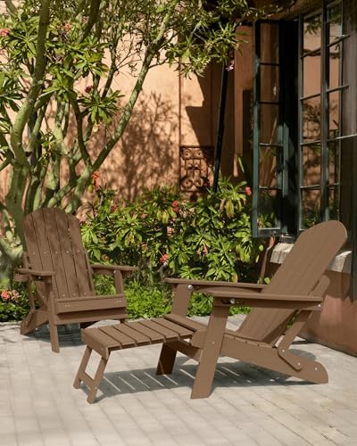 YEFU Adjustable Adirondack Chair with Footrest,All-Weather, Set of 2,Teak
