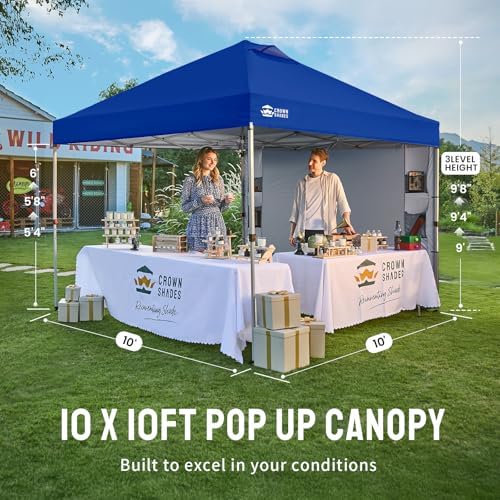 CROWN SHADES Canopy Tent 10x10 Pop Up Canopy with Side Pockets, Navy Blue