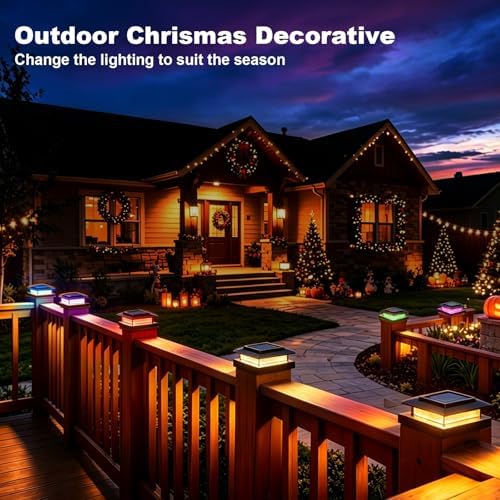 4x4 Solar Post Cap Lights, 13 Lighting Modes RGB Post Solar Lights Outdoor