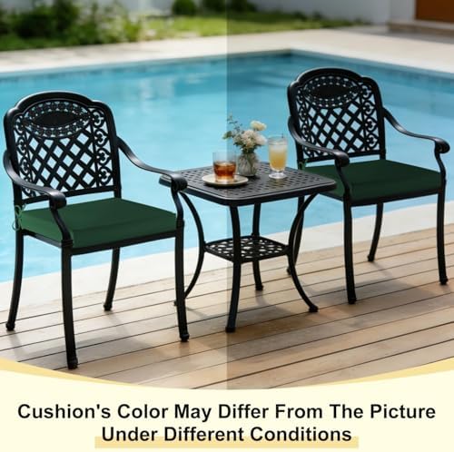 downluxe Waterproof Outdoor Chair Cushions Set of 2, 19" x 19" x 3" Patio Chair Cushion with Non-Slip Ties & Handle, Square Outdoor Cushion for Patio Furniture with Removable Cover, Forest Green