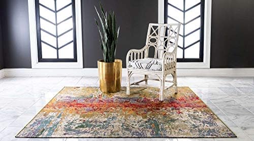 Unique Loom Outdoor Modern Collection Area Rug - Crumpled (6' 1" Square Multi/Gold)