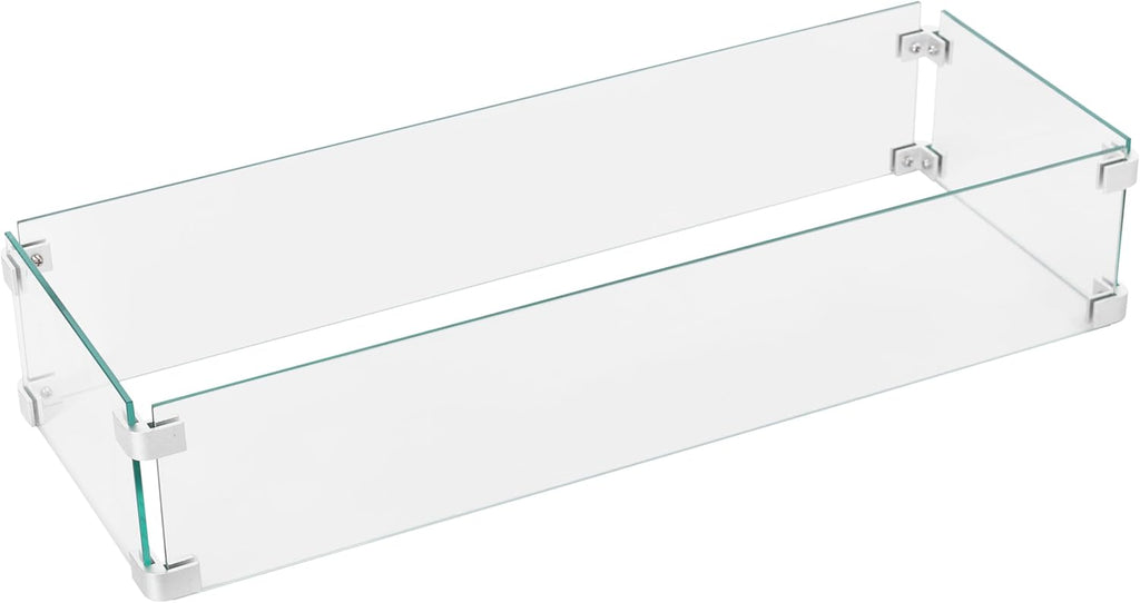 Nuu Garden Tempered Glass Wind Guard for Rectangular Fire Pit Table 29 x 10 x 6 Inch Durable Transparent Flame Shield with Aluminum Alloy Brackets