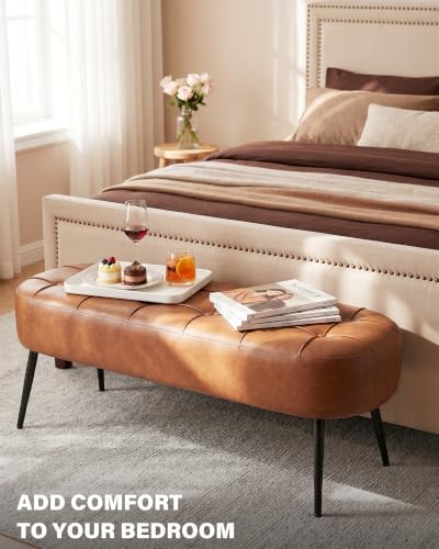 Entryway Bench, Modern PU Leather Upholstered End of Bed Bench Brown