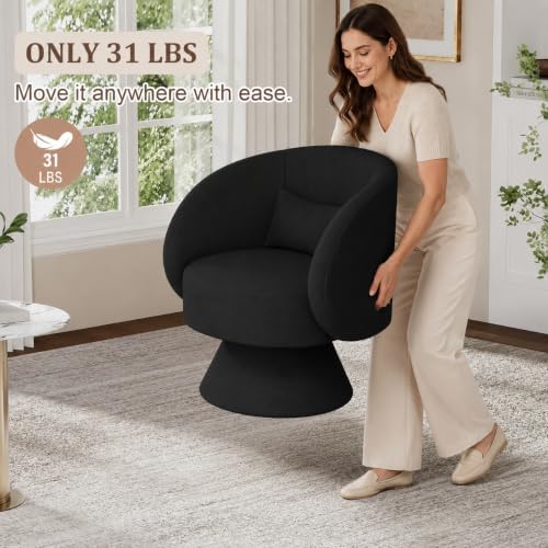Swivel Barrel Chair Set , 360 Degree Small Accent Vanity Chair, Linen Black